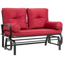 Outsunny 2-Person Outdoor Glider Chair, Patio Double Rocking Loveseat W/ Cushions, Red