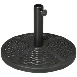 Outsunny 21 Lbs. Market Umbrella Base Holder 18" Heavy Duty Round Parasol Stand With Rattan Design For Patio, Black