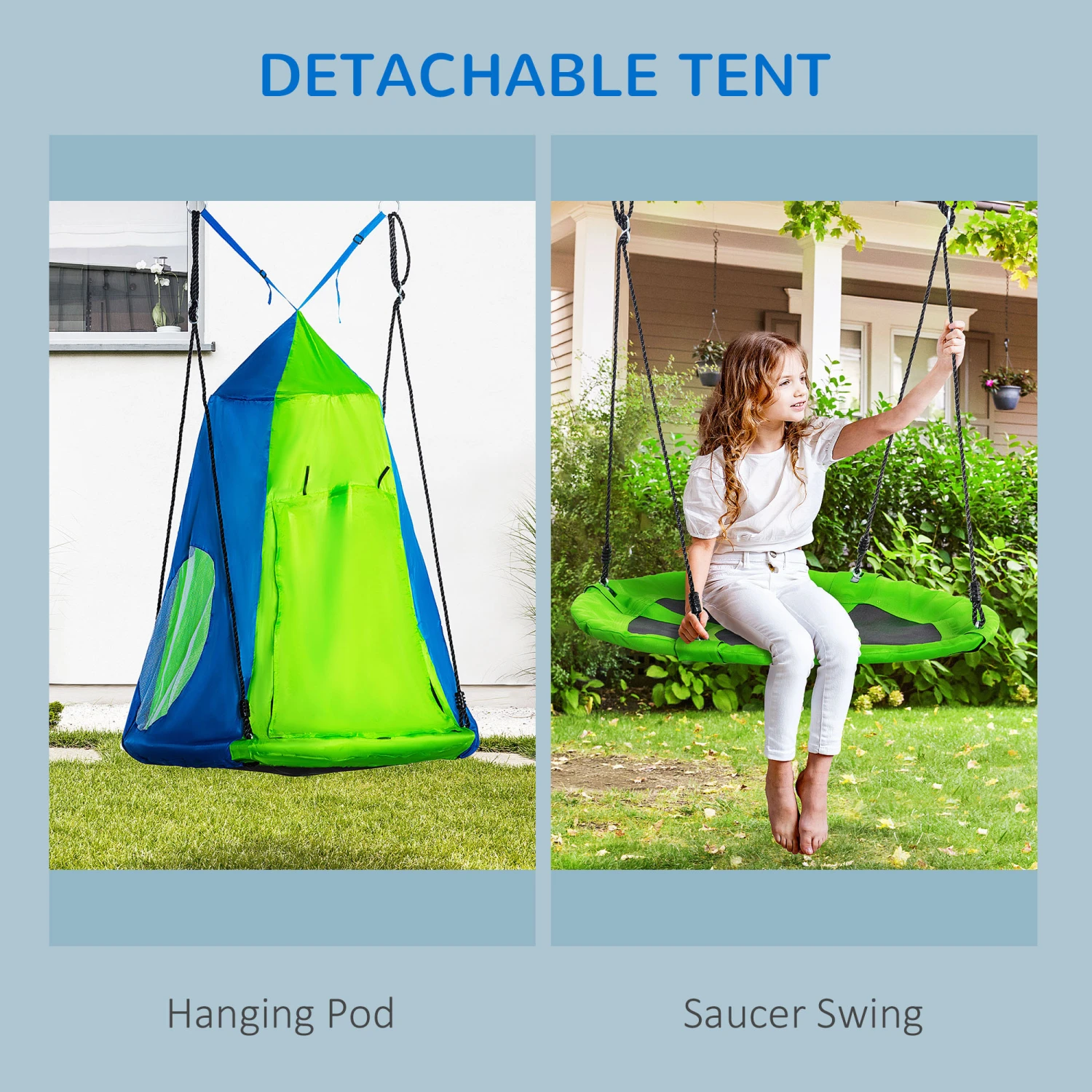 Outsunny Kids Pod Swing, Waterproof Flat/Tent Chair Seat, Ventilating Hanging Swing, With Screen Window, Rolling Door, For Indoor & Outdoor Use, Green 4 Outsunny Kids Pod Swing, Waterproof Flat/Tent Chair Seat, Ventilating Hanging Swing, With Screen Window, Rolling Door, For Indoor & Outdoor Use, Green - Image 4