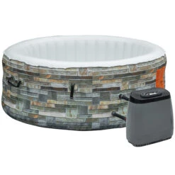 Outsunny 2-3 Person Inflatable Hot Tub Outdoor Round Portable Heated Spa With 108 Jets, Pump, Cover, Filter Cartridges, Mixed Grey -Outsunny PLF98a17fae7c2cbd