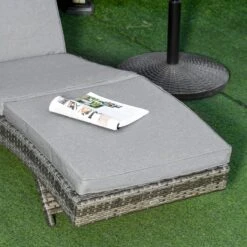 Outsunny Chaise Lounge Pool Chair, Outdoor PE Rattan Cushioned Patio Sun Lounger W/ 5-Level Adjustable Backrest & Wheels For Easy Movement, Wicker, Gray -Outsunny PMLd2217e6ca113d5