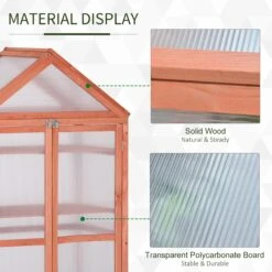 Outsunny 32" X 19" X 54" Garden Wood Cold Frame Greenhouse Flower Planter With Adjustable Shelves, Double Doors, Orange -Outsunny PNBf1517e684424fb