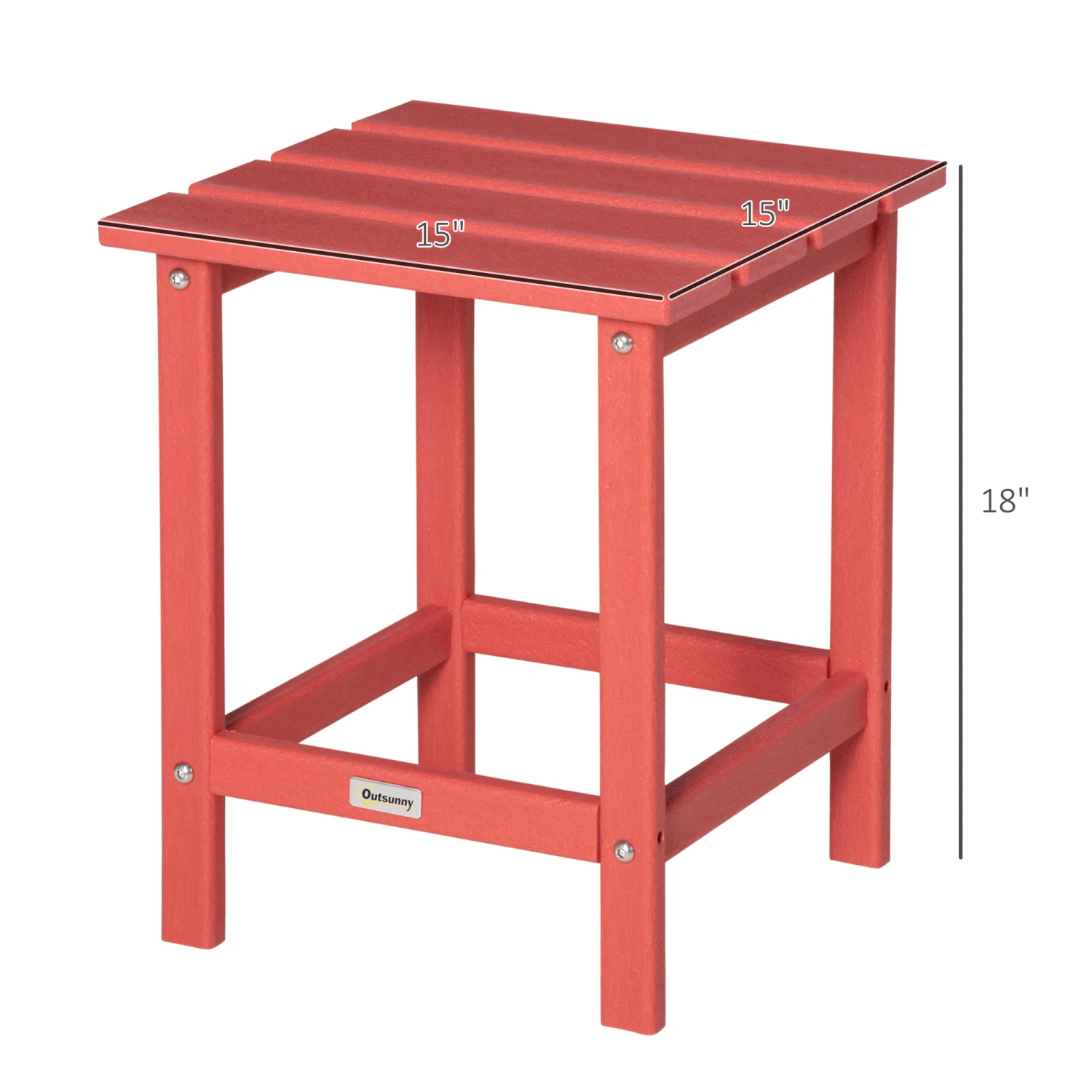 Outsunny Patio Side Table, 15" Square Outdoor End Table, HDPE Plastic Tea Table For Adirondack Chair, Backyard Or Lawn, Red 3 Outsunny Patio Side Table, 15" Square Outdoor End Table, HDPE Plastic Tea Table For Adirondack Chair, Backyard Or Lawn, Red - Image 3