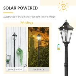 Outsunny 92.5" Outdoor Lamp Post Light, Solar-Powered Streetlight, W/ Clear Glass, Black -Outsunny POlb1017fae7c84ab