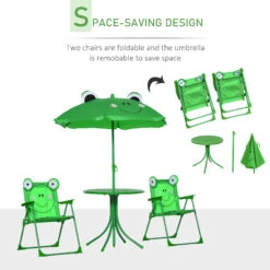 Outsunny Folding Kids Table And Chair Set, Picnic Table With Frog Pattern Removable & Height Adjustable Sun Umbrella For Garden, Backyard, Green -Outsunny POxa0917f4d9dac2f