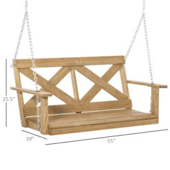 Outsunny 2 Person Porch Swing, Patio Swing, Outdoor Swing Bench With Pine Wood Frame And Hanging Chains For Garden And Yard, 550 Lbs Weight Capacity, X Shaped Design, Natural -Outsunny PRYc171808909a7fc
