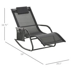 Outsunny Outdoor Rocking Chair, Chaise Lounge Pool Chair For Sun Tanning, Sunbathing, A Rocker With Side Pocket, Armrests & Pillow For Patio, Lawn, Beach, Black -Outsunny PRu42e17e68d6a372