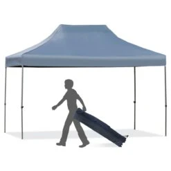 Outsunny 9.7' X 14.5' Folding Gazebo Steel Canopy Party Tent With Carry Bag - Green