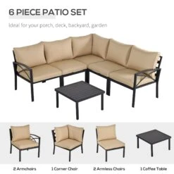 Outsunny 6PC Patio Furniture Set L-Shape Corner Sectional Sofa Set W/ Coffee Table Beige -Outsunny Php7a817e68fb45f7
