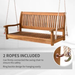 Outsunny 48" Hanging Porch Swing Seat Acacia Wood 2 Person Bench -Outsunny PjU88c18088ac0baa