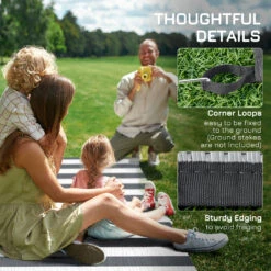 Outsunny Reversible Outdoor Rug Carpet, 9' X 12' Waterproof Plastic Straw Rug, Portable RV Camping Rugs With Carry Bag, Large Floor Mat For Backyard, Deck, Picnic, Beach, Gray & White Striped -Outsunny Pk7d4d188bc6c94da