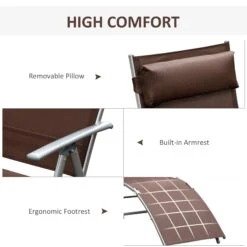 Outsunny Outdoor Folding Chaise Lounge Chair, Portable Lightweight Reclining Sun Lounger With 7-Position Adjustable Backrest & Pillow For Patio, Deck, And Poolside, Brown -Outsunny Pmh88c18006e64845
