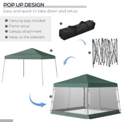 Outsunny 12' X 12' Pop Up Canopy, Foldable Canopy Tent With Carrying Bag, Mesh Sidewalls And 3-Level Adjustable Height For Outdoor, Garden, Patio, Party, Green -Outsunny Pmo88c18447f5fe75