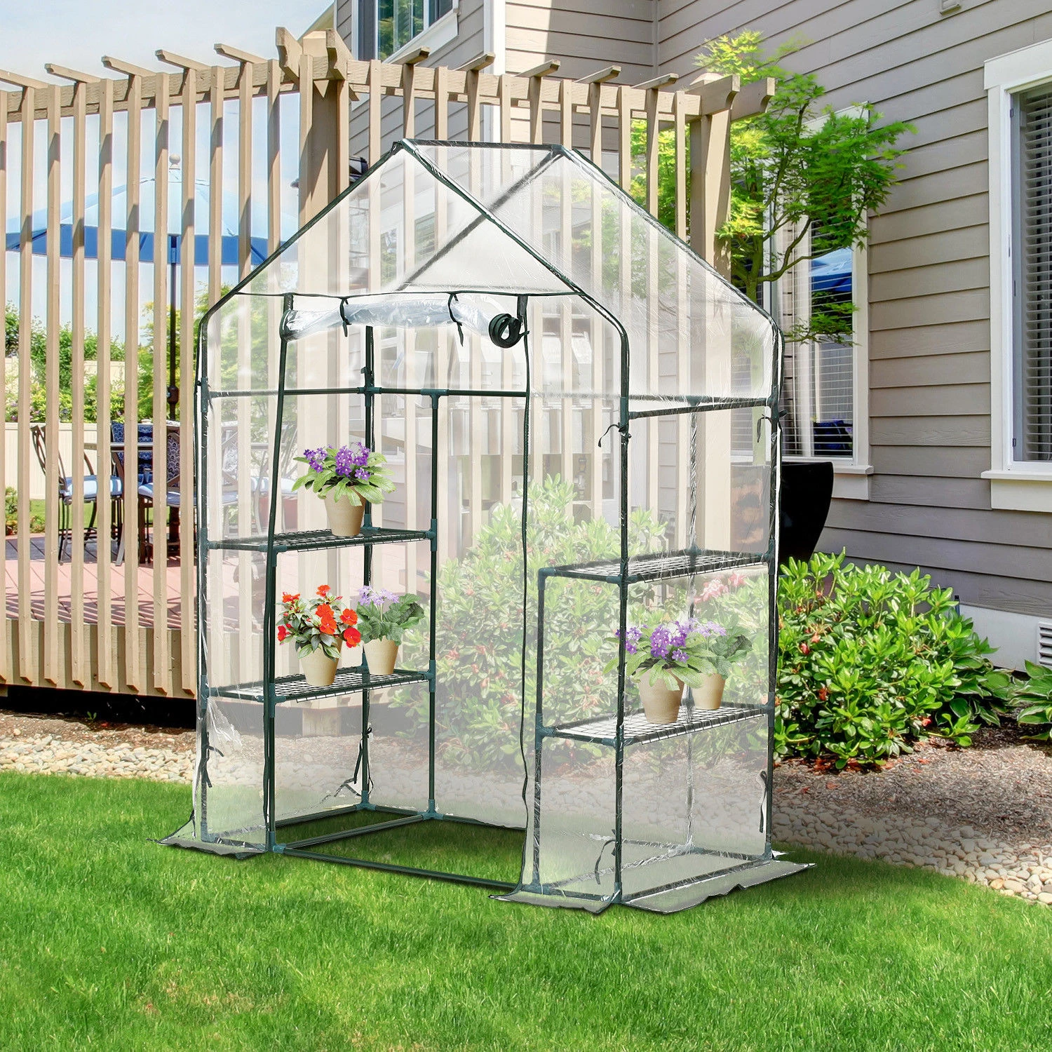 Outsunny 4.5' X 2.5' X 6.5' Outdoor Portable Walk-In Greenhouse With Shelves 2 Outsunny 4.5' X 2.5' X 6.5' Outdoor Portable Walk-In Greenhouse With Shelves - Image 2