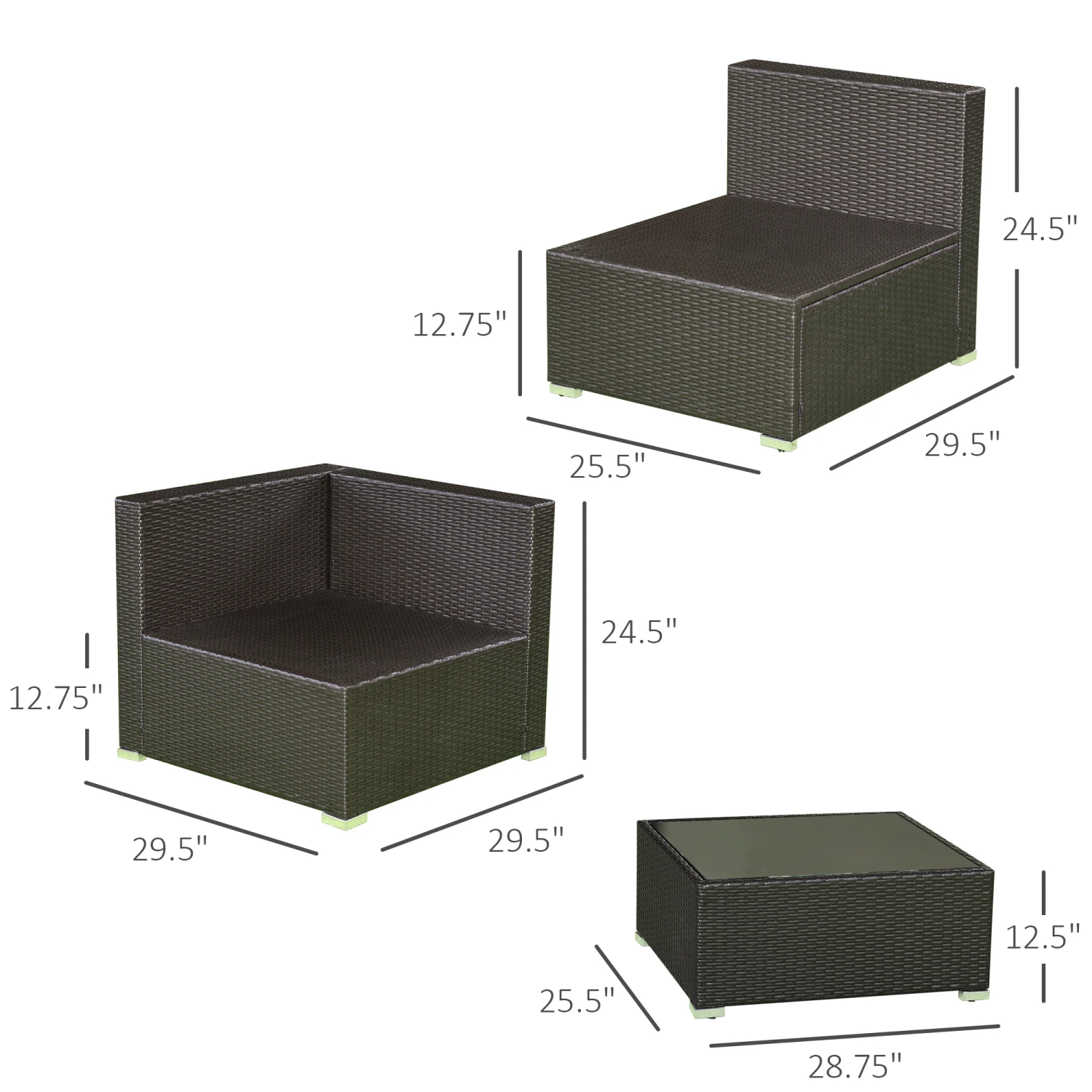 Outsunny 7 Piece Outdoor Patio Furniture Set, PE Rattan Wicker Sectional Sofa Set With Couch Cushions, Throw Pillows And Coffee Table, Orange, Cream 3 Outsunny 7 Piece Outdoor Patio Furniture Set, PE Rattan Wicker Sectional Sofa Set With Couch Cushions, Throw Pillows And Coffee Table, Orange, Cream - Image 3