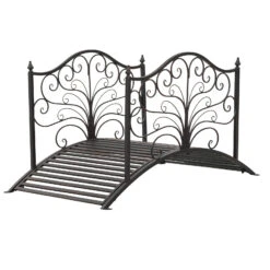 Outsunny 4’ Metal Arch Backyard Garden Bridge With Safety Siderails, Delicate Scrollwork, & Easy Assembly, Black Bronze