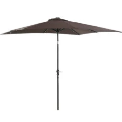 Outsunny 9' X 7' Patio Umbrella Outdoor Table Market Umbrella With Crank, Solar LED Lights, 45° Tilt, Push-Button Operation, For Deck, Backyard, Pool And Lawn, Brown