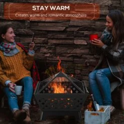 Outsunny 26 Inch Outdoor Fire Pits, Bonfire Wood Burning Firepit Bowl, Camping Fire Pit With Spark Screen Cover, Poker For Patio, Or Backyard, Black -Outsunny Ptua0917f2768b921