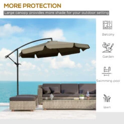 Outsunny 9' Offset Hanging Patio Umbrella, Cantilever Umbrella With Easy Tilt Adjustment, Cross Base And 8 Ribs For Backyard, Poolside, Lawn And Garden, Coffee -Outsunny Pvi756180fa5781fc