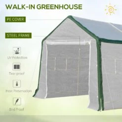 Outsunny 20' X 10' X 8' Heavy-duty Greenhouse, Walk-in Hot House With Windows And Roll Up Door, PE Cover, Steel Frame, White -Outsunny Pxq75617f91385be0