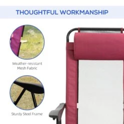 Outsunny 2 Piece Folding Patio Chairs Set, Camping Chair Set Of 2 With Adjustable Sling Back, Removable Headrest, Armrest For Garden, Backyard, Lawn, Red -Outsunny Pyt8c617ed2fb959d