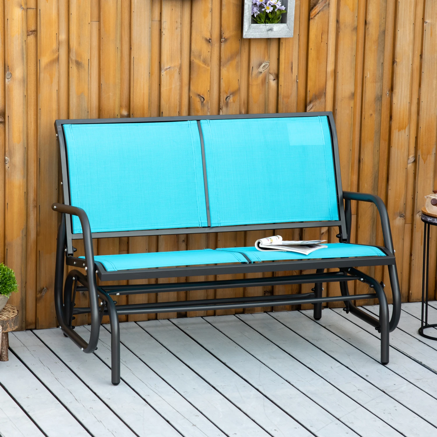 Outsunny 2-Person Outdoor Glider Bench Patio Double Swing Rocking Chair Loveseat W/Power Coated Steel Frame For Backyard Garden Porch, Blue 2 Outsunny 2-Person Outdoor Glider Bench Patio Double Swing Rocking Chair Loveseat W/Power Coated Steel Frame For Backyard Garden Porch, Blue - Image 2