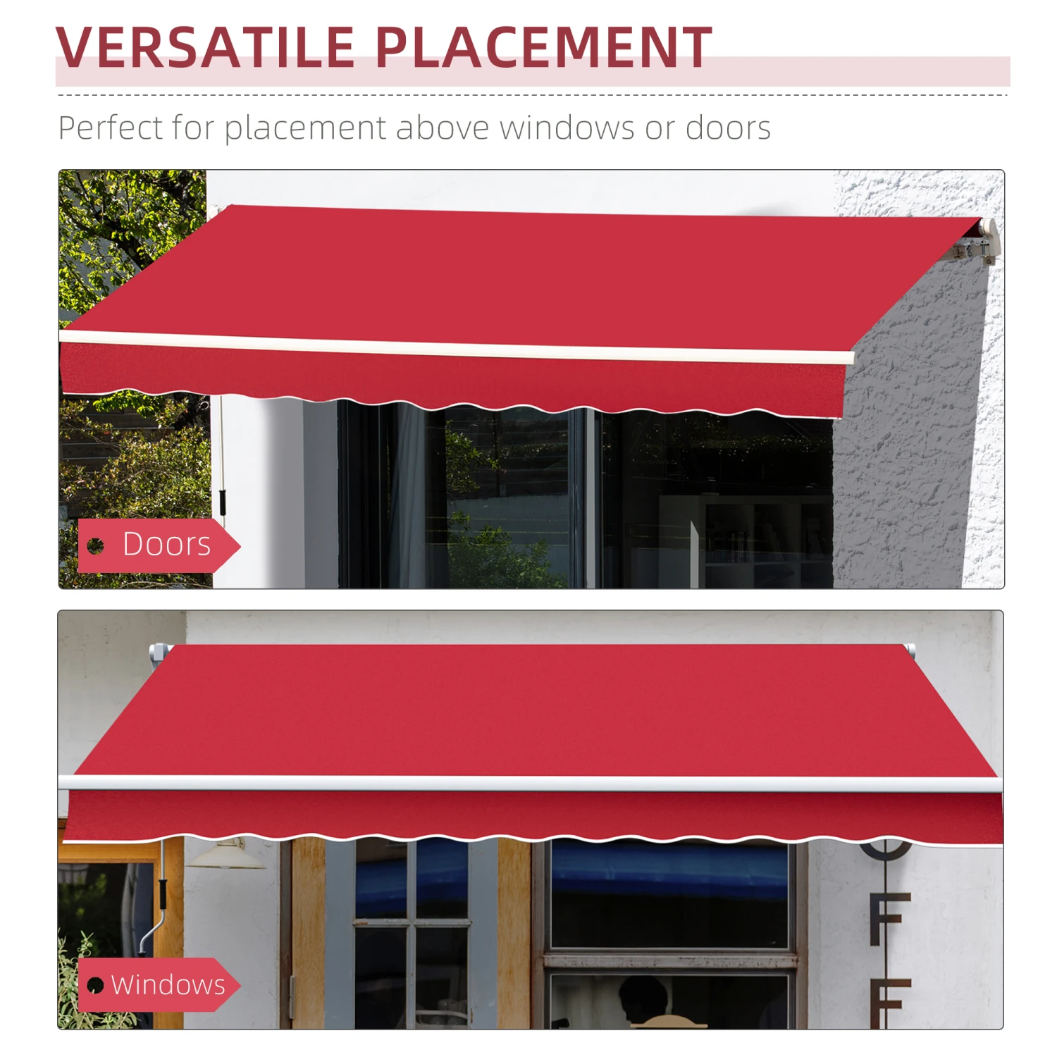Outsunny 12' X 10' Manual Retractable Awning Outdoor Sunshade Shelter For Patio, Balcony, Yard, With Adjustable & Versatile Design, Wine Red 6 Outsunny 12' X 10' Manual Retractable Awning Outdoor Sunshade Shelter For Patio, Balcony, Yard, With Adjustable & Versatile Design, Wine Red - Image 6