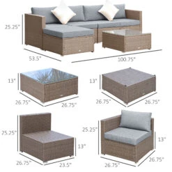 Outsunny 6 Piece Patio Furniture Set Outdoor Wicker Conversation Set All Weather PE Rattan Sectional Sofa Set With Ottoman, Cushions & Tempered Glass Table, Gray -Outsunny Q6Vc17188b74649c0