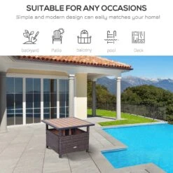 Outsunny 22'' Rattan Wicker Side Table With Steel Frame, Umbrella Insert Hole, Sand Bag For Outdoor, Patio, Garden, Backyard, Brown -Outsunny Q9j27217e6b5778c6