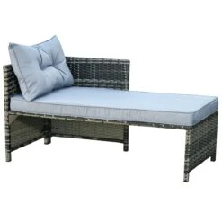 Outsunny 3 Piece Patio Furniture Set, Rattan Outdoor Sofa Set With Chaise Lounge & Loveseat, Soft Cushions, Tempered Glass Table, L-Shaped Sectional Couch, Light Gray -Outsunny QGq71717e698dc214
