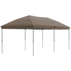 Outsunny 10' X 19' Pop Up Canopy With Easy Up Steel Frame, 3-Level Adjustable Height And Carrying Bag, Sun Shade Event Party Tent For Patio, Backyard, Garden, Brown