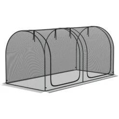 Outsunny 8' X 4' Crop Cage, Plant Protection Tent With Two Zippered Doors, Storage Bag And 4 Ground Stakes, For Garden, Yard, Lawn, Black