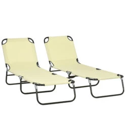 Outsunny Folding Chaise Lounge Pool Chairs, Outdoor Sun Tanning Chairs With Pillow, Reclining Back, Steel Frame & Breathable Mesh For Beach, Yard, Patio, Beige