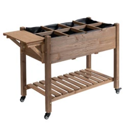 Outsunny Raised Garden Bed Planter Box W/ 8 Grow Grids, Storage Shelf & Lockable Wheels