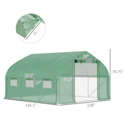 Outsunny 11.5' X 10' X 6.5' Walk-in Tunnel Greenhouse With Zippered Mesh Door, 7 Mesh Windows & Roll-up Sidewalls, Upgraded Gardening Plant Hot House With Galvanized Steel Hoops, Green -Outsunny QOuc17185154cf03d