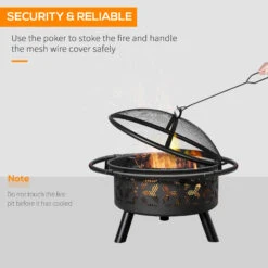 Outsunny 31-Inch Steel Fire Pit, Outdoor Large Wood Burning Fire Bowl W/Screen Cover, Poker -Outsunny QRL88c180fa4d25e7