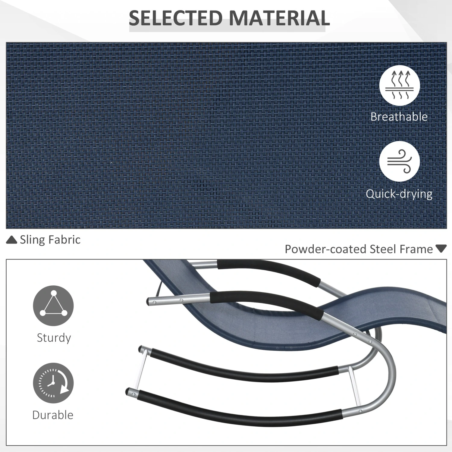 Outsunny Zero Gravity Rocking Chair Outdoor Chaise Lounge Chair Recliner Rocker With Detachable Pillow & Durable Weather-Fighting Fabric For Patio, Deck, Pool, Navy Blue 6 Outsunny Zero Gravity Rocking Chair Outdoor Chaise Lounge Chair Recliner Rocker With Detachable Pillow & Durable Weather-Fighting Fabric For Patio, Deck, Pool, Navy Blue - Image 6