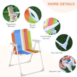 Outsunny Kids Folding Table And Chairs Set Color Stripes For Outdoor Garden Patio Backyard With Removable & Height Adjustable Sun Umbrella, Multi -Outsunny QUC88c18377332205