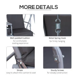 Outsunny 2 Person Porch Swing With Stand, Outdoor Swing With Canopy, Pivot Storage Table, 2 Cup Holders, Cushions For Patio, Backyard, Gray 21 Outsunny 2 Person Porch Swing With Stand, Outdoor Swing With Canopy, Pivot Storage Table, 2 Cup Holders, Cushions For Patio, Backyard, Gray -Outsunny QZWb1017fe800f52c