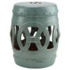 Outsunny 14" X 17" Ceramic Side Table Garden Stool With Knotted Ring Design & Glazed Strong Materials, Antique Blue