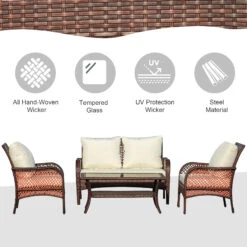 Outsunny 4-Piece Outdoor Wicker Sofa Set, Outdoor PE Rattan Conversation Furniture With 4 Chairs & Table, Water-Fighting Material, White -Outsunny Qnja0917f91e182f7