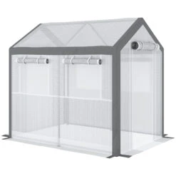 Outsunny 8' L X 6' W X 7' H Outdoor Walk-In Tunnel Greenhouse With Roll-up Windows, 2 Zippered Doors, & Weather Cover