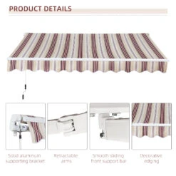 Outsunny 10' X 8' Manual Retractable Awning Sun Shade Shelter For Patio Deck Yard With UV Protection And Easy Crank Opening, Red & Beige -Outsunny R1D756181a40adae6