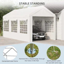 Outsunny 10' X 20' Party Tent & Carport, Height Adjustable Portable Garage, Outdoor Canopy Tent With Mesh Windows, Zippered Door, For Car, Truck, Boat, Motorcycle, Bike, Garden Tools, White -Outsunny R3c756188dc2e8297