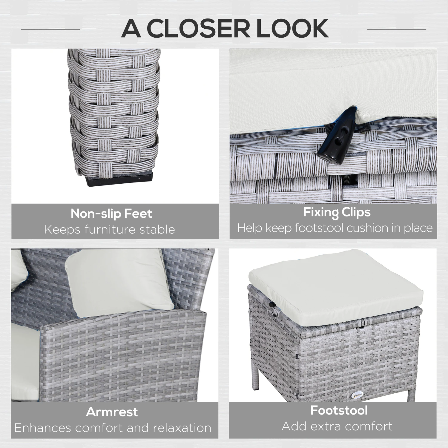 Outsunny 5 Piece Patio Furniture Set, Outdoor L-Shaped Sectional Sofa With 2 Loveseats, 2 Ottoman Chairs, Outside Conversation Set With Dining Table, Cushions, Throw Pillows, Beige 7 Outsunny 5 Piece Patio Furniture Set, Outdoor L-Shaped Sectional Sofa With 2 Loveseats, 2 Ottoman Chairs, Outside Conversation Set With Dining Table, Cushions, Throw Pillows, Beige - Image 7