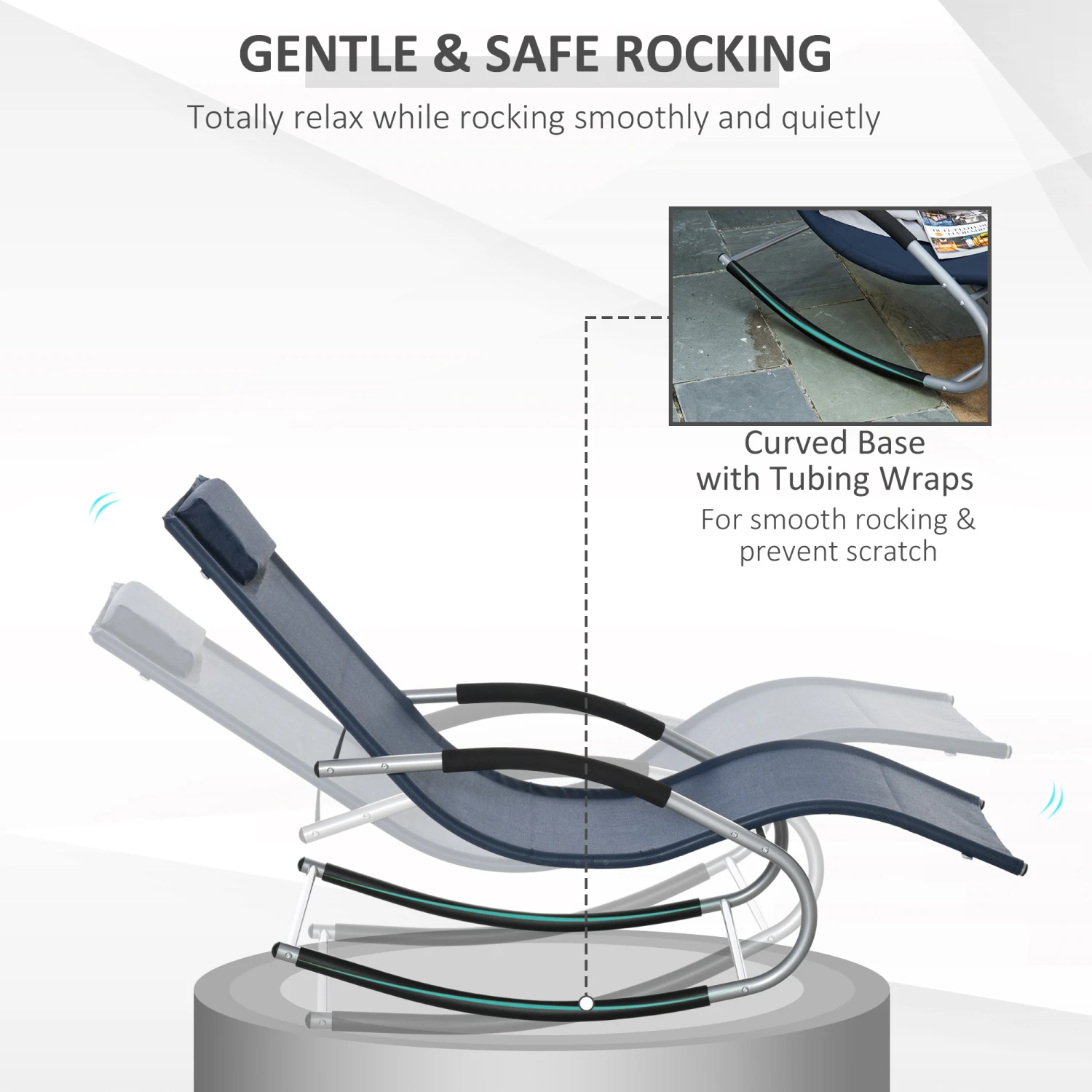 Outsunny Zero Gravity Rocking Chair Outdoor Chaise Lounge Chair Recliner Rocker With Detachable Pillow & Durable Weather-Fighting Fabric For Patio, Deck, Pool, Navy Blue 4 Outsunny Zero Gravity Rocking Chair Outdoor Chaise Lounge Chair Recliner Rocker With Detachable Pillow & Durable Weather-Fighting Fabric For Patio, Deck, Pool, Navy Blue - Image 4