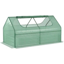 Outsunny Galvanized Raised Garden Bed With Mini Greenhouse Cover, Outdoor Metal Planter Box With 2 Roll-Up Windows For Growing Flowers, Fruits, Vegetables, And Herbs, 73" X 38" X 36", Green
