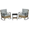 Outsunny 3 Piece Rocking Chair Patio Set, Outdoor Wicker Bistro Set With Two Cushioned Porch Rocker Chairs, Two-Tier Coffee Table For Garden, Backyard, Light Gray