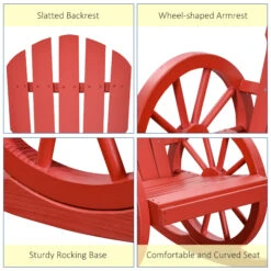 Outsunny Wooden Rocking Chair, Adirondack Rocker Chair W/ Slatted Design And Oversized Back, Outdoor Rocking Chair With Wagon Wheel Armrest For Porch, Poolside, And Garden, Red -Outsunny RCE7561815d8d07a7