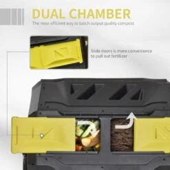 Outsunny 43 Gallon Outdoor Compost Tumbler Bin, Garden Composter With Dual Chamber Sliding Doors For Patio, Black & Yellow -Outsunny RNs88c1817217306d